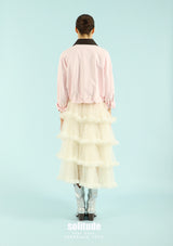 Pink Leather-Collar Zip Jacket