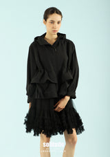 Black Double Hem Hooded Nylon Jacket