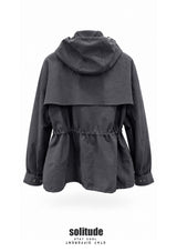 Black Double Hem Hooded Nylon Jacket
