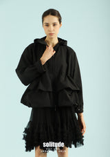 Black Double Hem Hooded Nylon Jacket