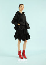 Black Double Hem Hooded Nylon Jacket