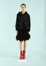 Black Double Hem Hooded Nylon Jacket