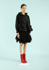 Black Double Hem Hooded Nylon Jacket