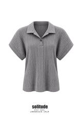 Charcoal Crinkled Polo Tee