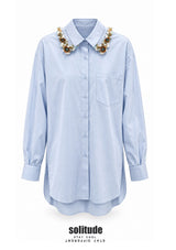 Power Blue Beaded Collar Shirt