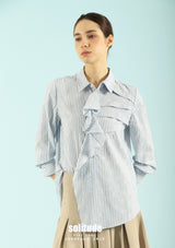 Ruffle Details Striped Shirt