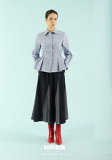 Mixed Knit-Woven Long Denim Skirt