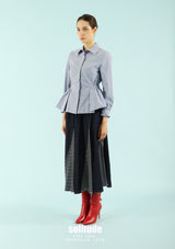 Mixed Knit-Woven Long Denim Skirt