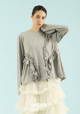 Heather Grey Gathered Long Sleeve Tee