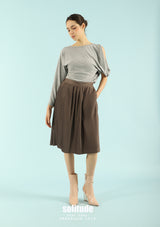 Brown Pleated Short Skirt