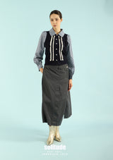 Navy Double Layer Jeans Cut Skirt