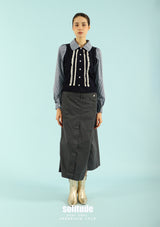 Navy Double Layer Jeans Cut Skirt