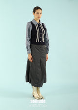 Navy Double Layer Jeans Cut Skirt