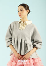 Grey Mixed Fabrics Knitted Top