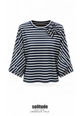 Navy Striped Bow 3/4 Sleeve Top