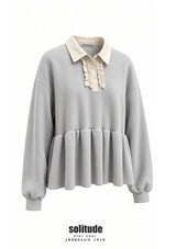 Grey Mixed Fabrics Knitted Top