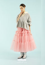 Grey Mixed Fabrics Knitted Top