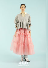 Grey Mixed Fabrics Knitted Top