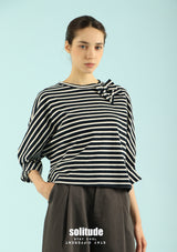 Navy Striped Bow 3/4 Sleeve Top