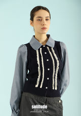Navy Mixed Fabrics Top