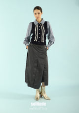 Navy Mixed Fabrics Top