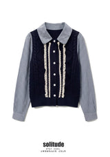 Navy Mixed Fabrics Top