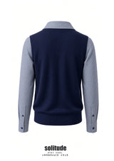 Navy Mixed Fabrics Top