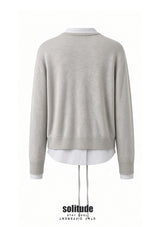 Light Grey Mixed Fabrics Cardigan