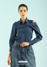 Blue Asymmetric Drop Shoulder Shirt