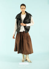 Brown Pleated Long Skirt