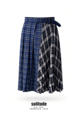 Check Patchwork Pleated Long Skirt