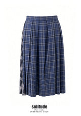 Check Patchwork Pleated Long Skirt