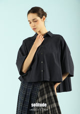 Navy Pleated Shirt
