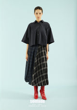 Navy Pleated Shirt