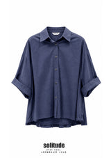 Navy Pleated Shirt