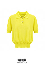 Yellow Pink Fine-Knit Buttoned Top