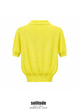 Yellow Pink Fine-Knit Buttoned Top