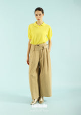Yellow Pink Fine-Knit Buttoned Top