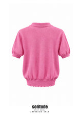 Hot Pink Fine-Knit Buttoned Top