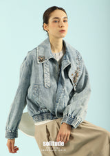 Embroidered Denim Zip Jacket