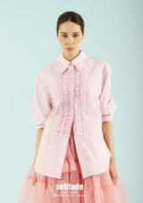 Pink Embroidered Long Sleeves Shrit