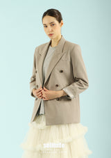 Beige Double Breasted Striped Blazer