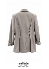 Beige Double Breasted Striped Blazer