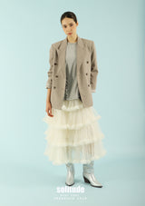 Beige Double Breasted Striped Blazer