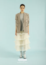 Beige Double Breasted Striped Blazer