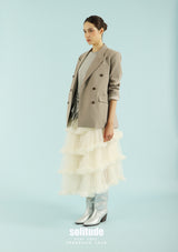 Beige Double Breasted Striped Blazer