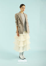 Beige Double Breasted Striped Blazer