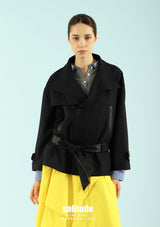 Leather Collar Wool Jacket