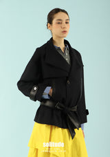 Leather Collar Wool Jacket