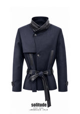 Leather Collar Wool Jacket